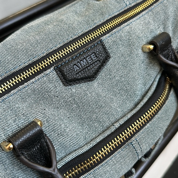 New Aimee Kestenberg genuine, leather denim satchel shoulder handbag purse gift - Picture 7 of 12